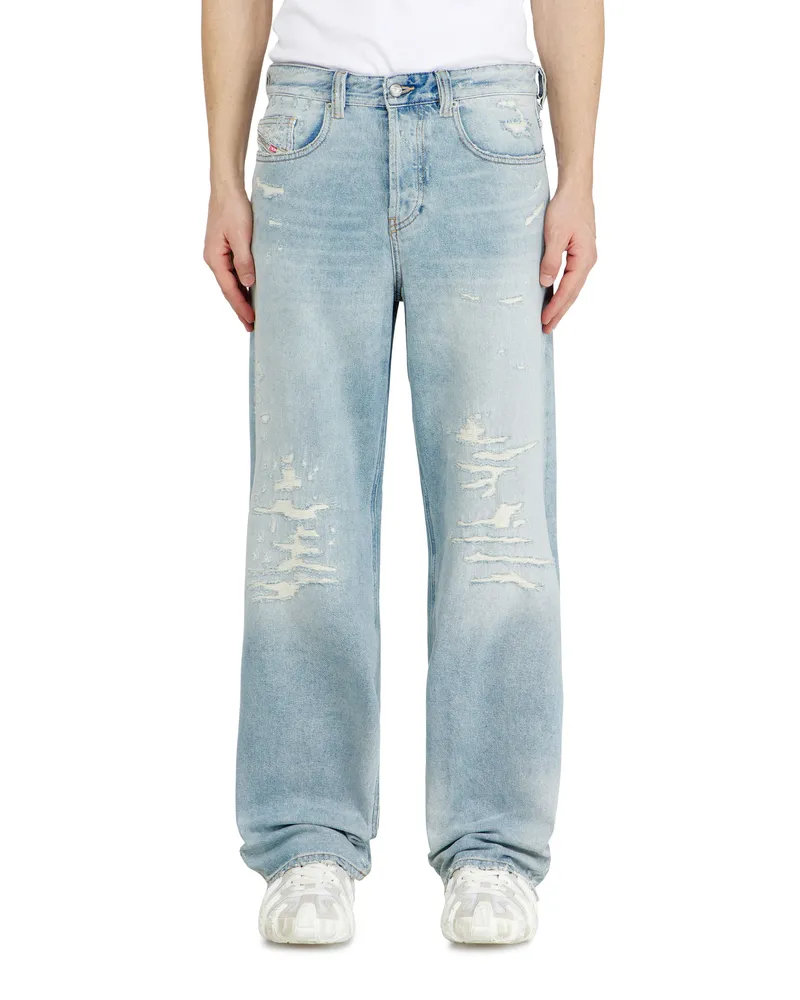 Diesel Relaxed Jeans Low Waist 2001 D-Macro, Hellblau, Knopfverschluss Blau