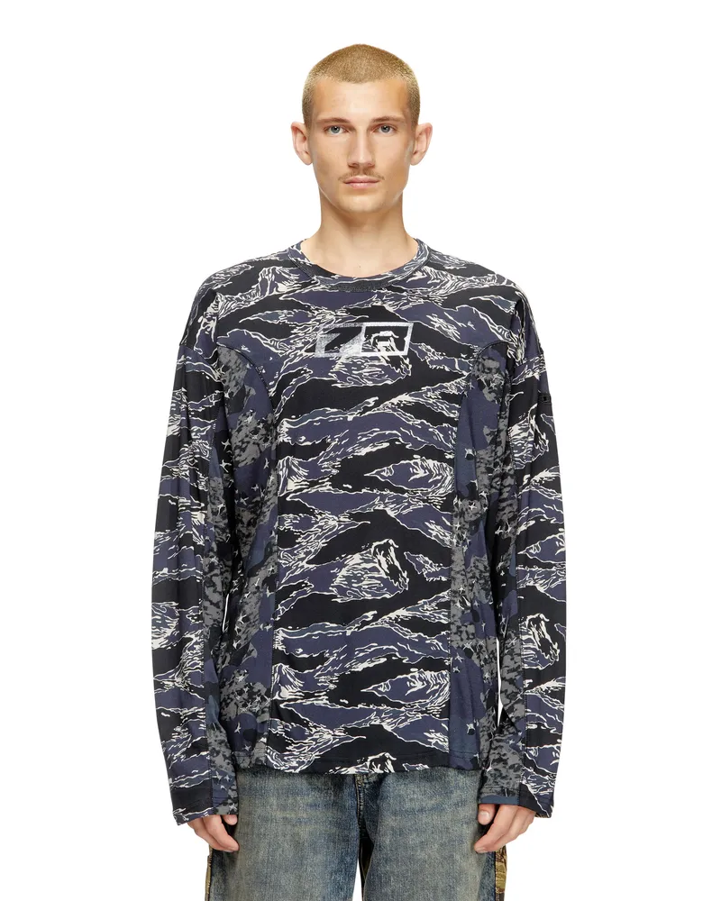 Diesel Langarm-T-Shirt mit gemischten Camo-Prints - T-Shirts - Herren - Blau Blau