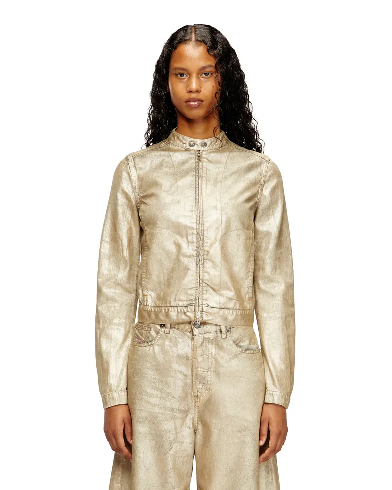 Diesel Bikerjacke aus distressed Metallic-Denim - Denim jacken - Damen - Gold Gold