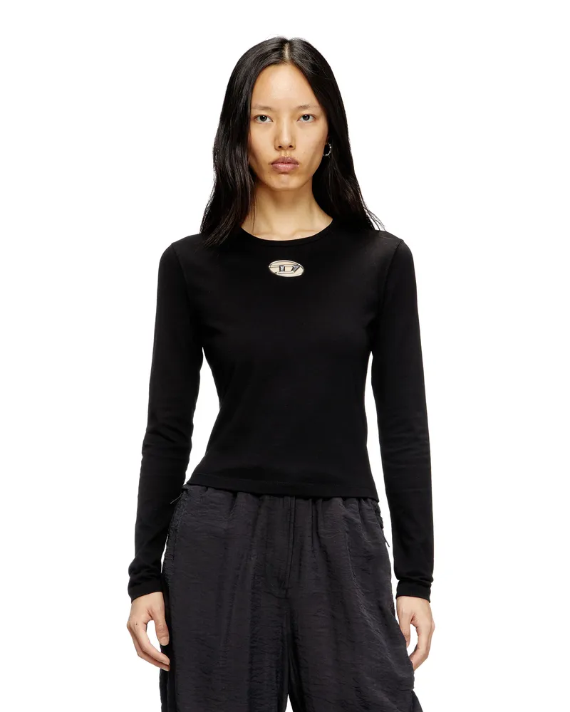 Diesel Langarm-Oberteil mit Oval D-Ausschnitt - T-Shirts - Damen - Schwarz Schwarz
