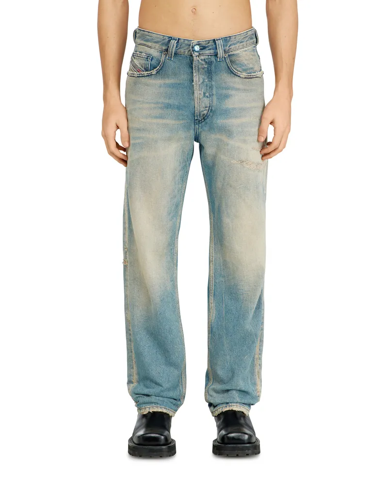 Diesel Regular Jeans Regular Waist 2024 D-Macs, Hellblau, Knopfverschluss Blau