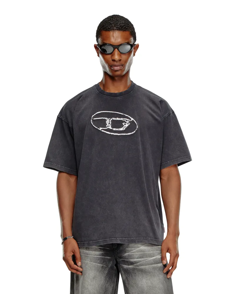 Diesel Verblasstes T-Shirt mit Oval D-Print - T-Shirts - Herren - Schwarz Schwarz