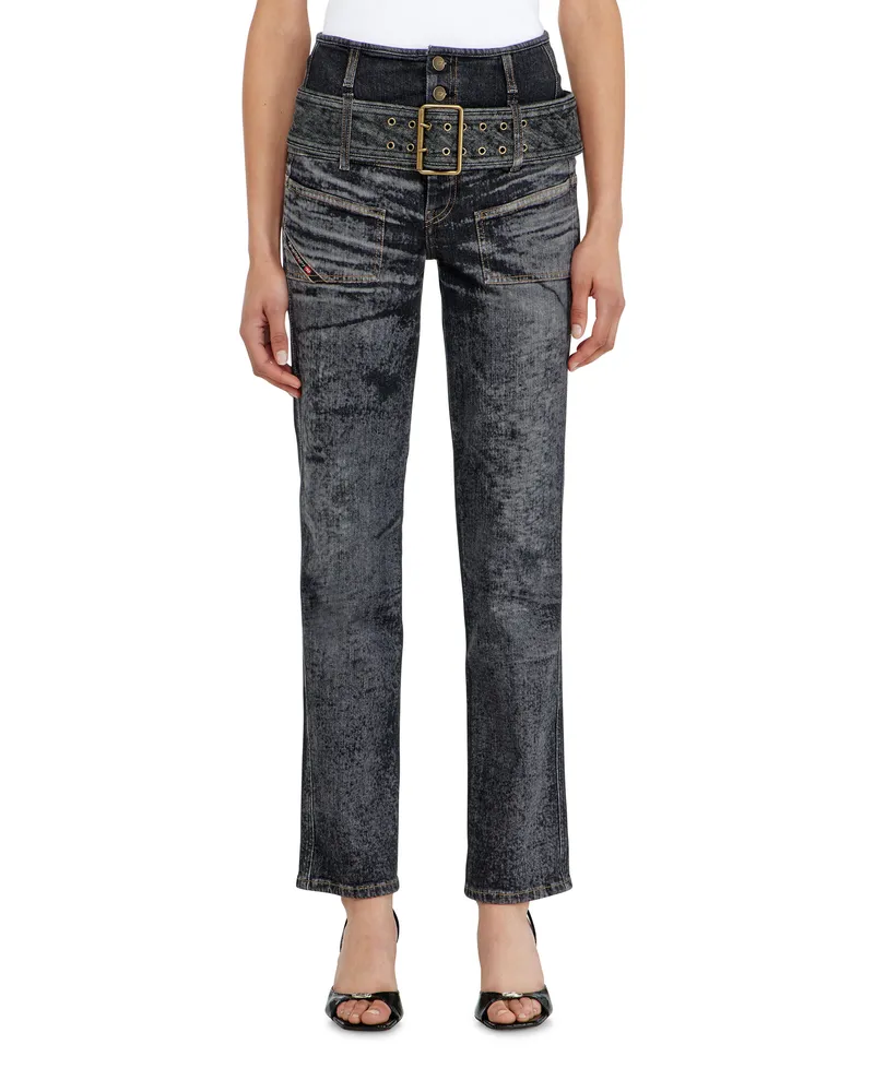 Diesel Slim Jeans High Waist D-Gorina, Schwarz/Dunkelgrau, Knopfverschluss Schwarz