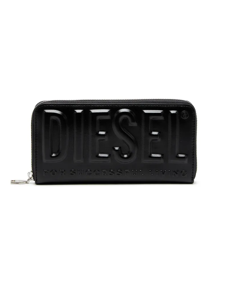 Diesel Langes Portemonnaie mit Reißverschluss aus Leder mit Logo-Prägung - Portemonnaies Zip-Around - Herren - Schwarz Schwarz