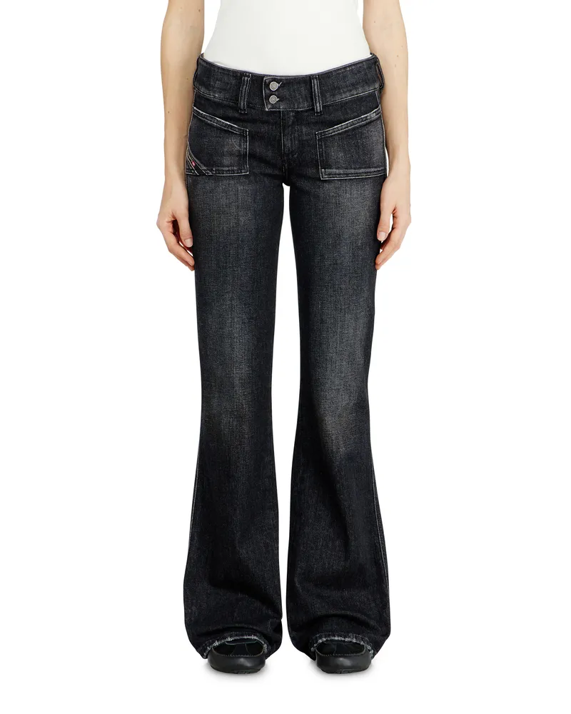 Diesel Bootcut Jeans Low Waist D-Hush, Schwarz/Dunkelgrau, Reißverschluss Schwarz
