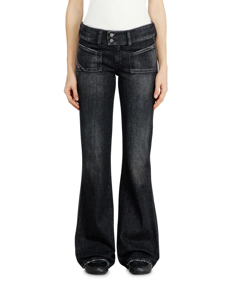 Diesel Bootcut Jeans Low Waist D-Hush, Schwarz/Dunkelgrau, Reißverschluss Schwarz