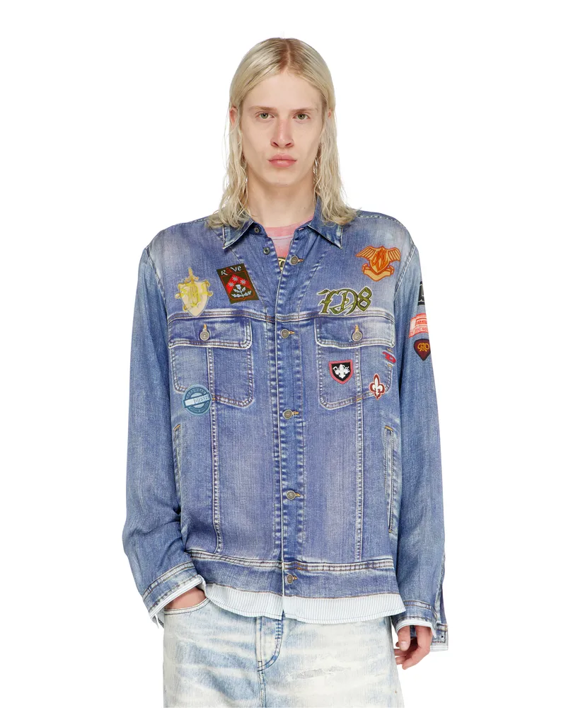 Diesel Satinhemd mit trompe-l'oeil denim-print - Hemden - Herren - Blau Blau