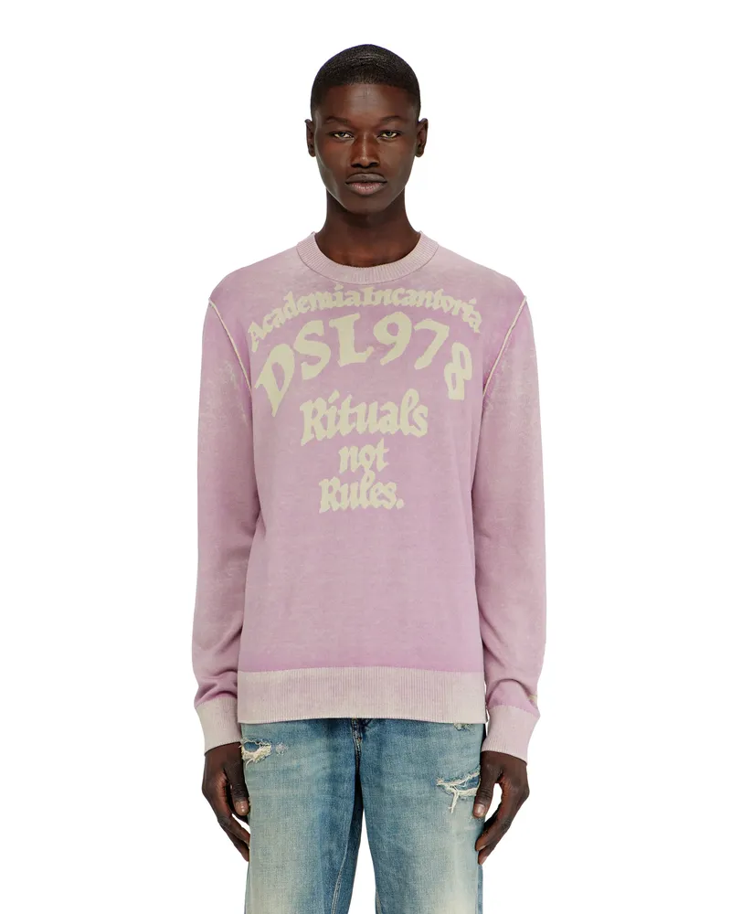 Diesel Pullover aus behandelter Baumwolle mit Slogan - Strickwaren - Herren - Violett Violett