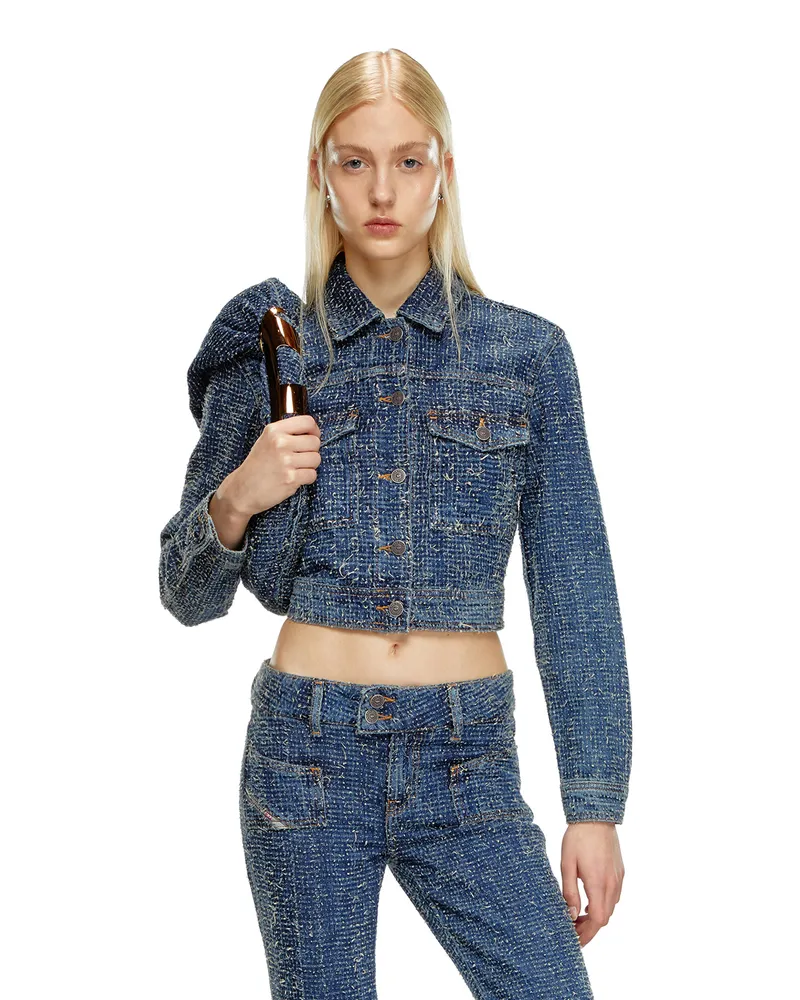 Diesel Cropped-Jacke aus Bouclé-Denim - Denim jacken - Damen - Blau Blau