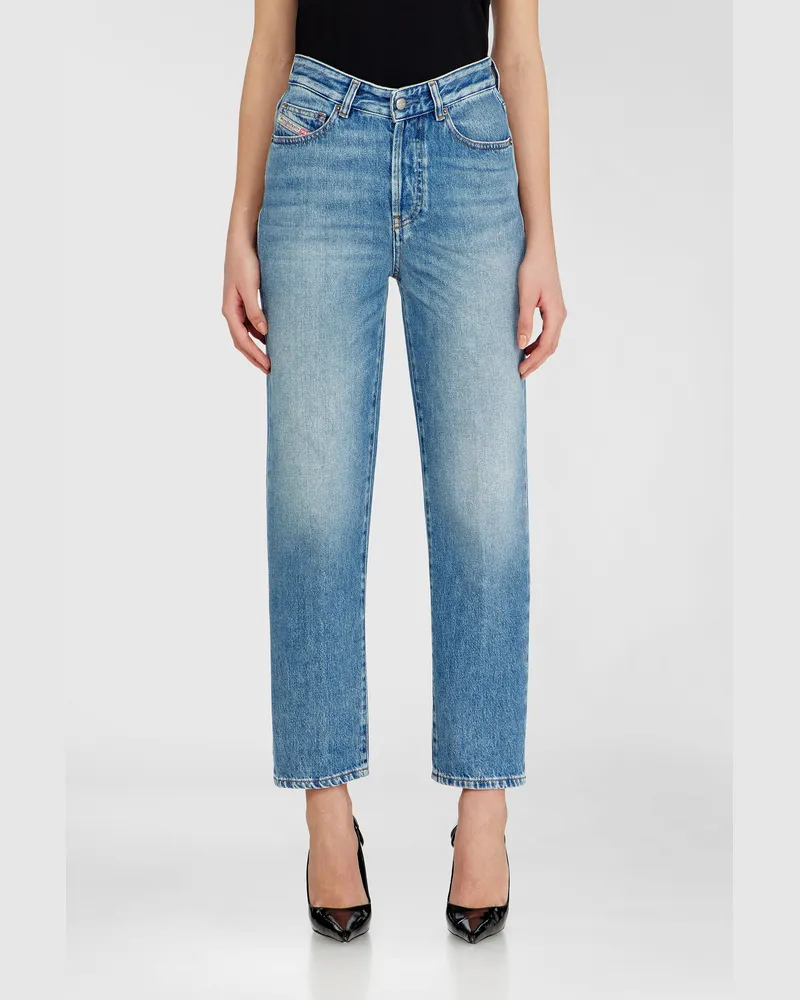 Diesel Regular Jeans High Waist 1981 D-Went, Hellblau, Knopfverschluss Blau