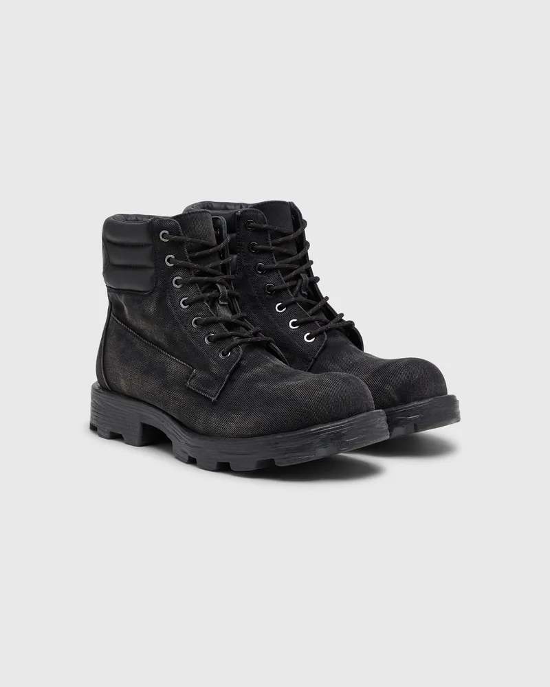 Diesel D-Hammer-Kampfstiefel aus Denim und Leder - Stiefel - Herren - Schwarz Schwarz