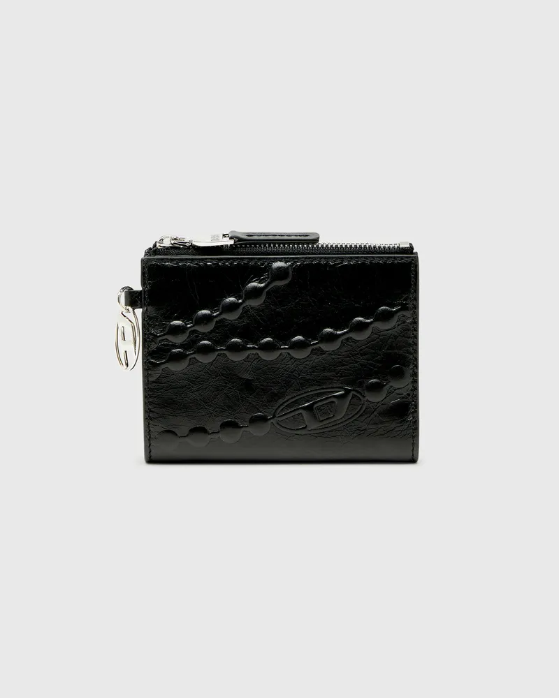 Diesel Lederne Brieftasche mit geprägtem Kettenmotiv - Kleine Portemonnaies - Damen - Schwarz Schwarz