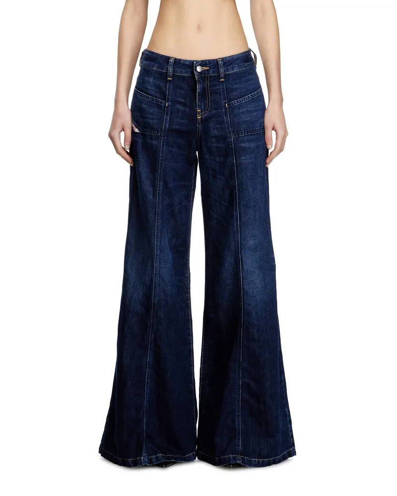 Diesel Flare Jeans Low Waist D-Akii, Dunkelblau, Reißverschluss Blau