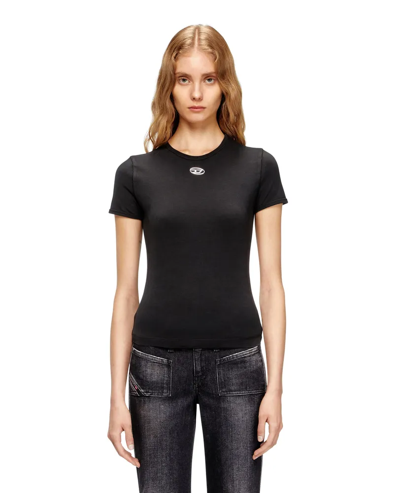 Diesel Slim-fit T-shirt with metallic Oval D - T-Shirts - Damen - Schwarz Schwarz