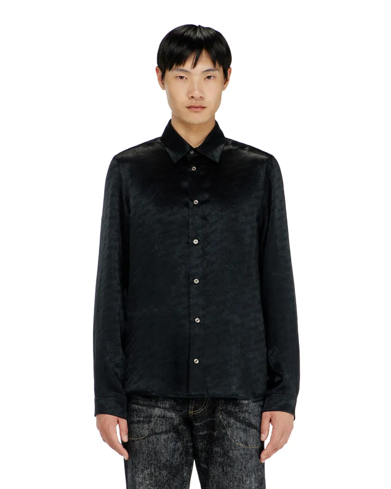 Diesel Shirt aus logo-jacquard-crinkled-satin - Hemden - Herren - Schwarz Schwarz