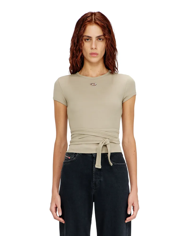 Diesel Geripptes Top mit Wickelschnüren - T-Shirts - Damen - Beige Beige