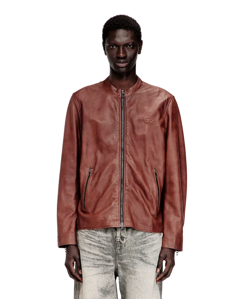 Diesel Leder-Bikerjacke mit Archivlogo - Lederjacken - Herren - Rot Rot