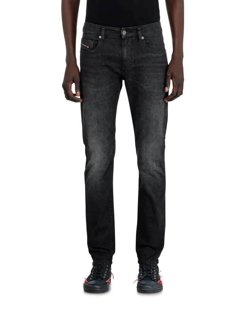 Diesel Slim Jeans Regular Waist 2019 D-Strukt, Schwarz/Dunkelgrau, Reißverschluss Schwarz