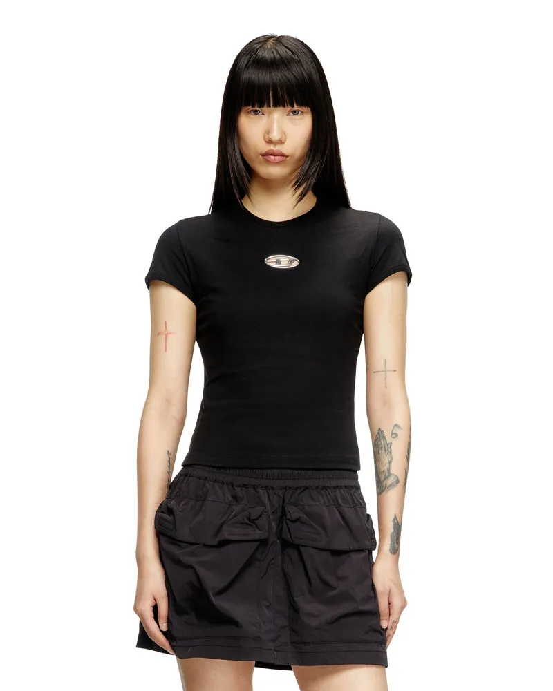 Diesel T-Shirt in schmalem Fit mit Cut-out-Oval D - T-Shirts - Damen - Schwarz Schwarz