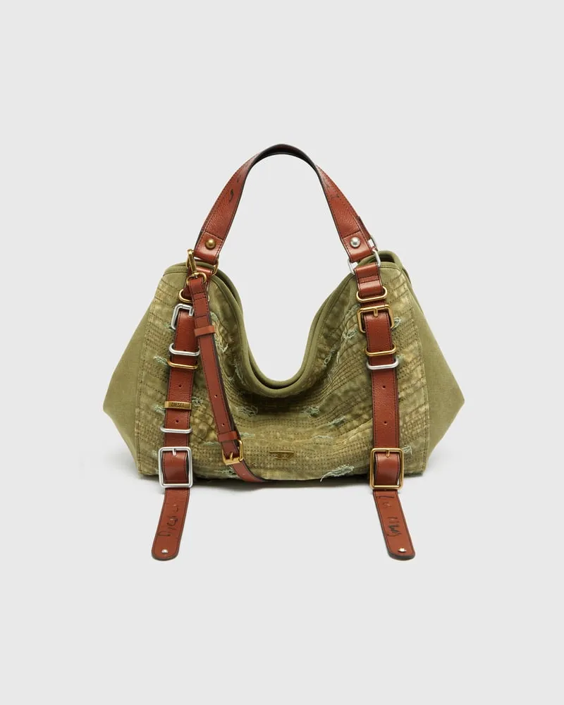 Diesel D-One-Medium Henkeltasche aus Canvas in Used-Optik - Handtaschen - Unisex - Grün Grün