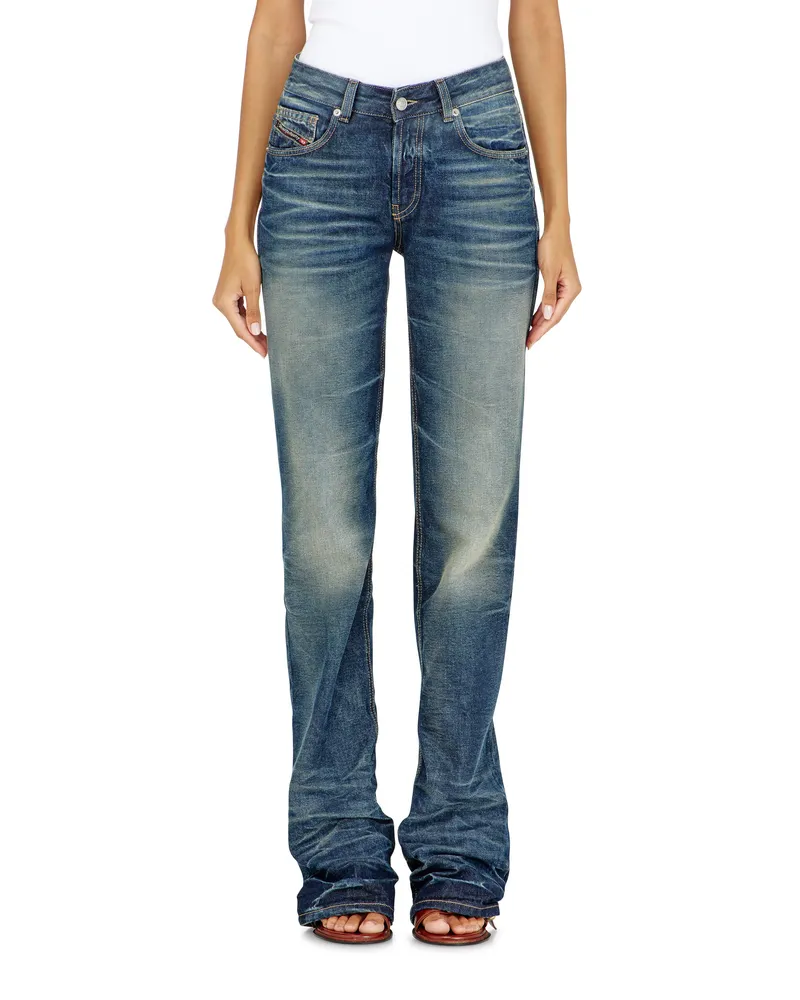 Diesel Regular Jeans Regular Waist D-Heel, Mittelblau, Knopfverschluss Blau