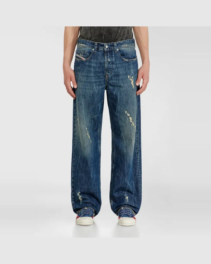 Diesel Relaxed Jeans Low Waist 2001 D-Macro,, Knopfverschluss Blau