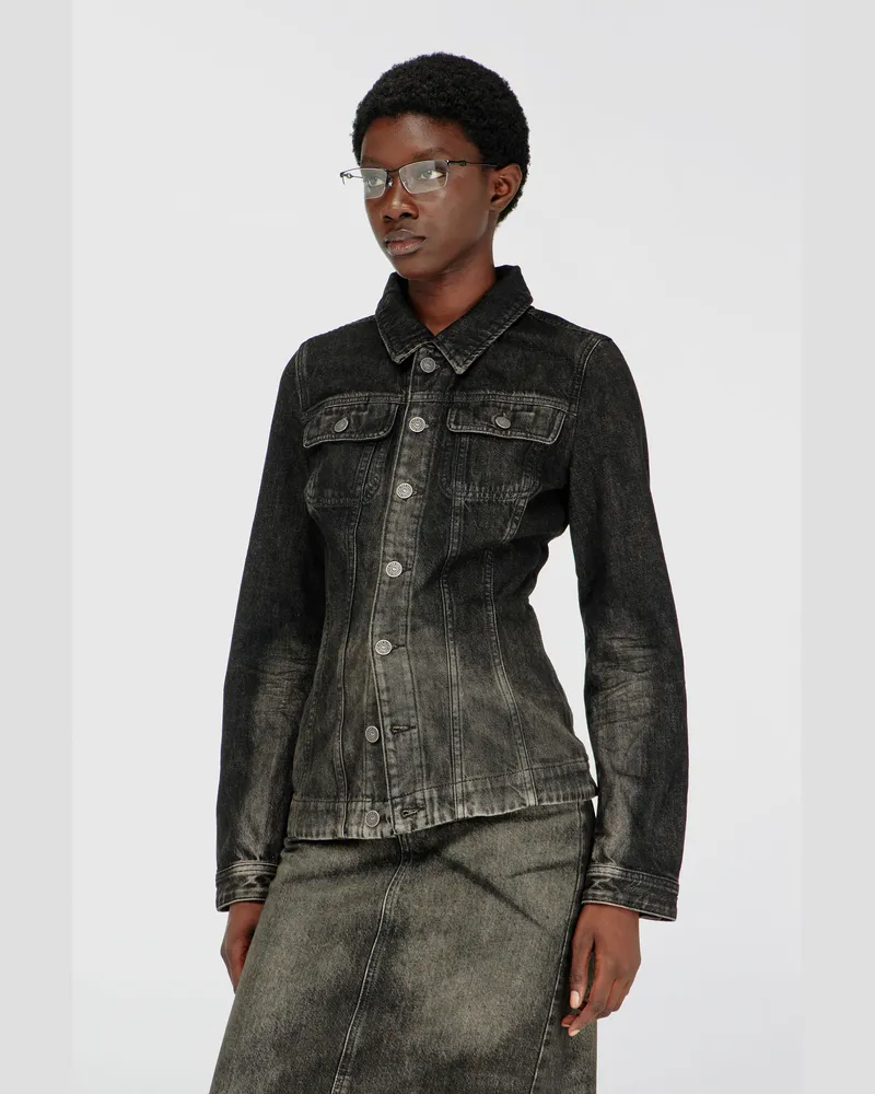 Diesel Gefütterte Truckerjacke aus Denim mit Dirty-Effekt - Denim jacken - Damen - Schwarz Schwarz