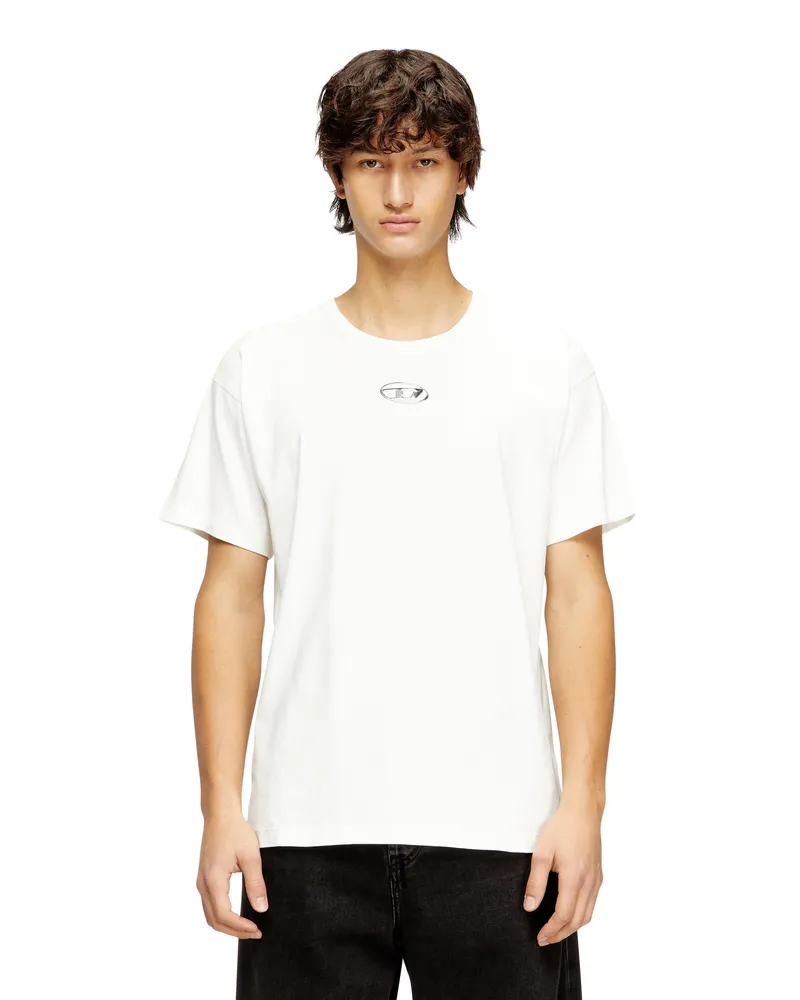 Diesel Leichtes Baumwoll-T-Shirt mit metallischem ovalem D-Logo - T-Shirts - Herren - Weiss Weiss