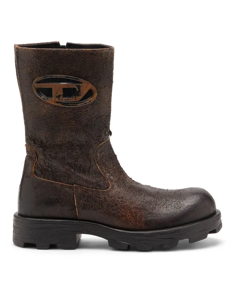 Diesel D-Hammer-Bikerstiefel aus vielgetragenem gerissenem Wildleder - Stiefel und Stiefeletten - Damen - Braun Braun