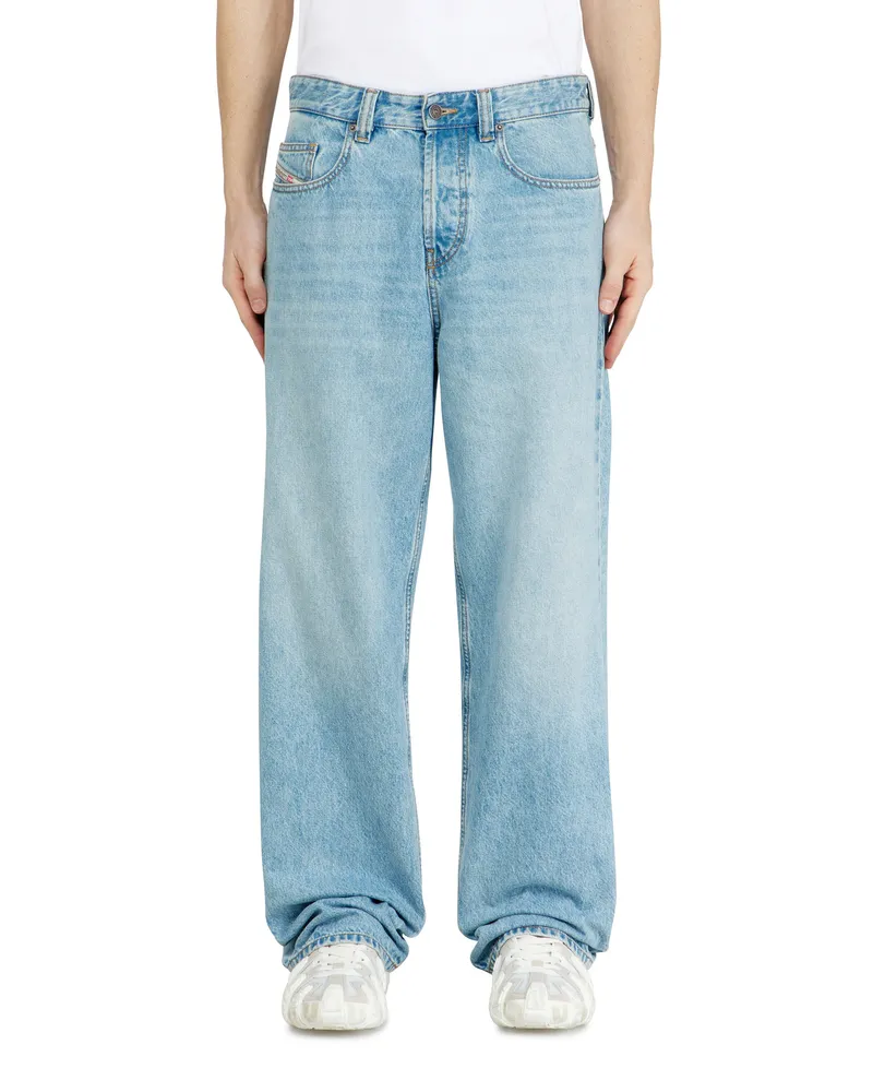 Diesel Relaxed Jeans Low Waist 2001 D-Macro, Hellblau, Knopfverschluss Blau
