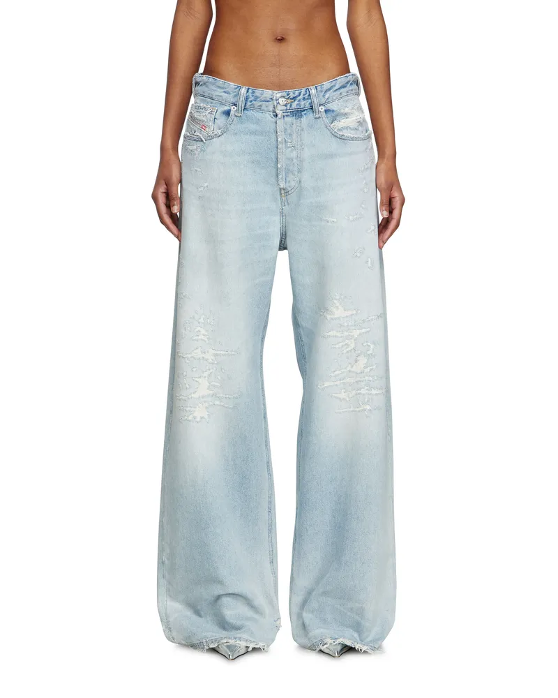 Diesel Relaxed Jeans Low Waist 1996 D-Sire, Hellblau, Knopfverschluss Blau