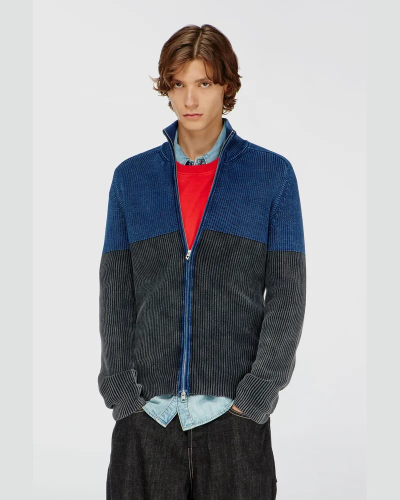 Diesel Strickjacke mit Zwei-Ton-Denim-Effekt und Reißverschluss - Strickwaren - Herren - Bunt Bunt