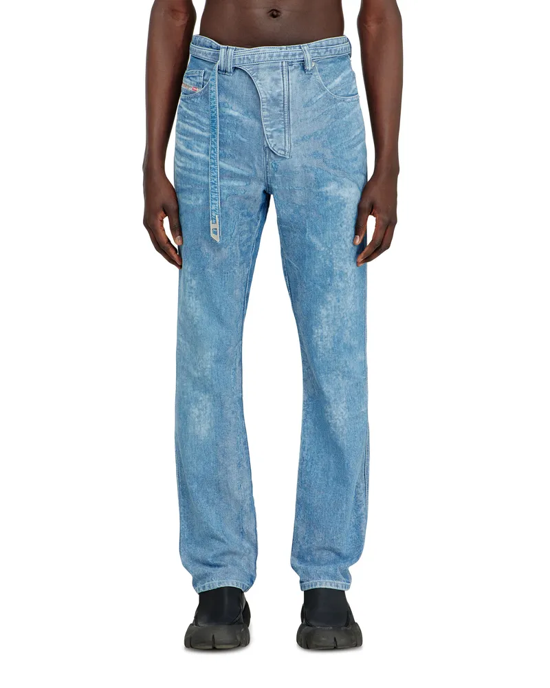 Diesel Slim Jeans High Waist D-JUREN, Mittelblau, Knopfverschluss Blau