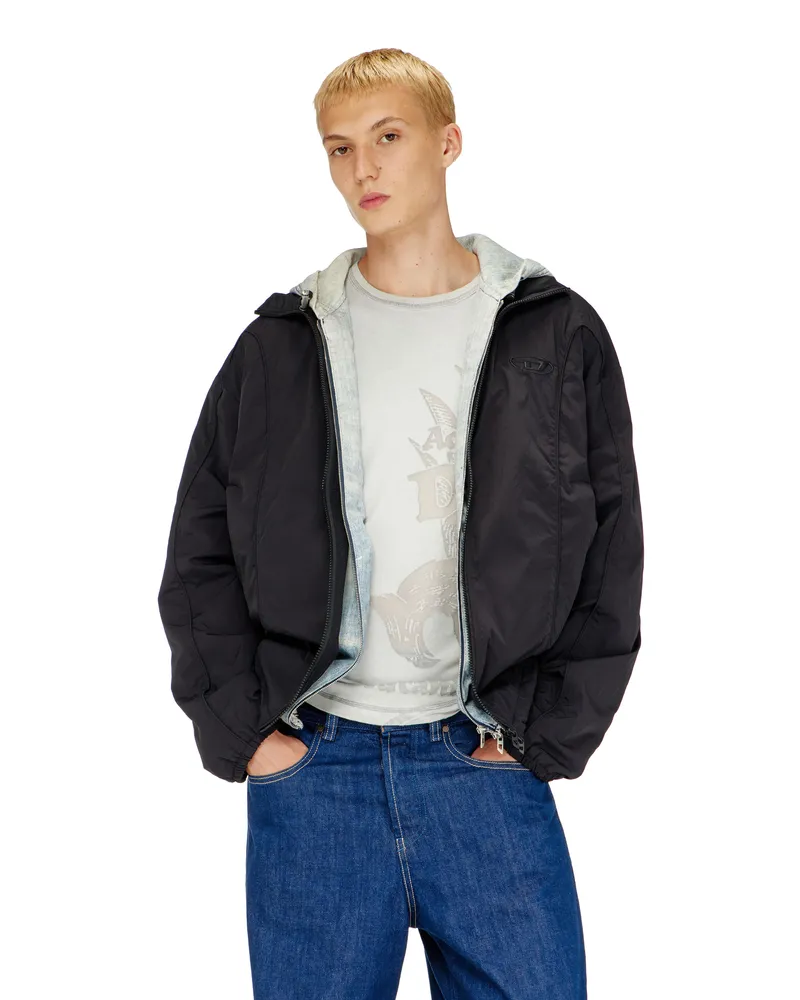 Diesel Jacke aus geknittertem Nylon mit Paspeln - Jacken - Herren - Schwarz Schwarz