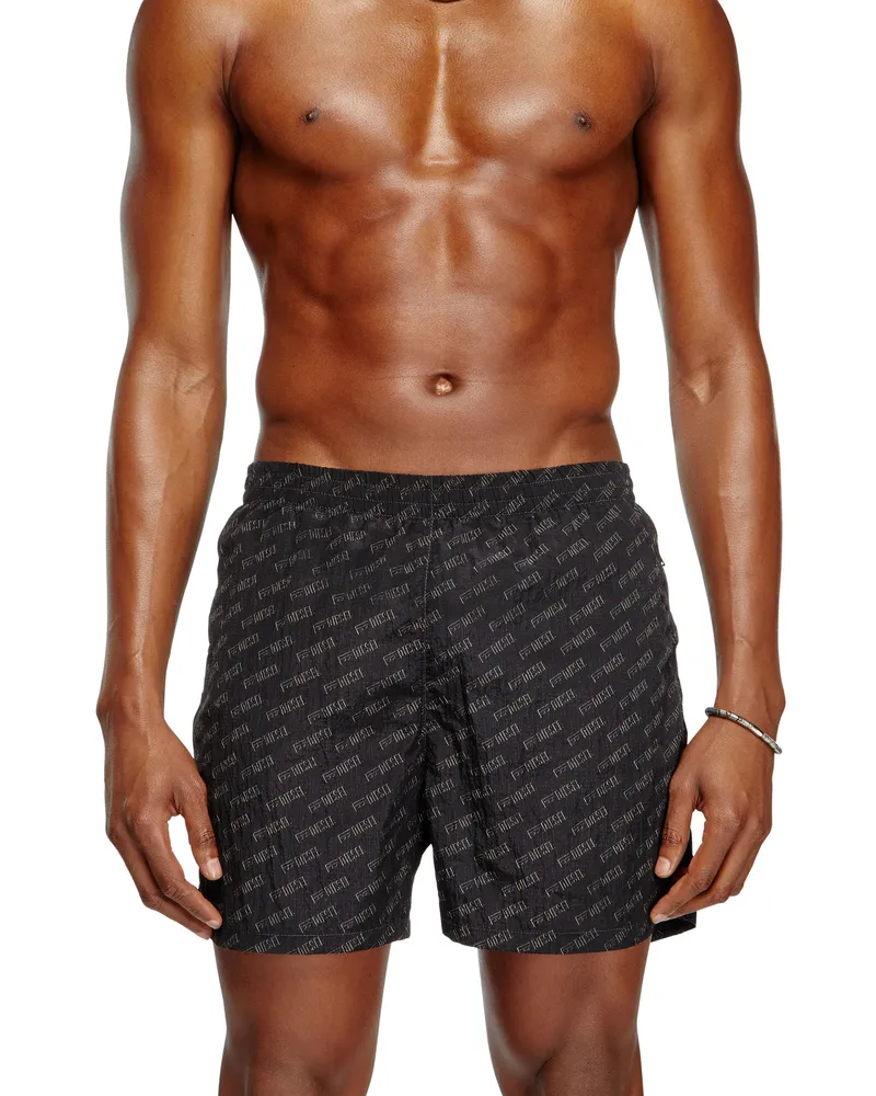 Diesel Mittellange Badeshorts mit Allover-Logo - Badeshorts - Herren - Schwarz Schwarz