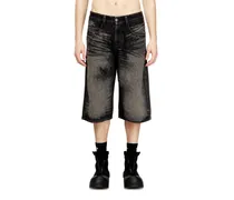 Lange Bermudashorts aus behandeltem Baumwoll-Hanf-Denim - Denim Kurze Hose - Unisex - Schwarz