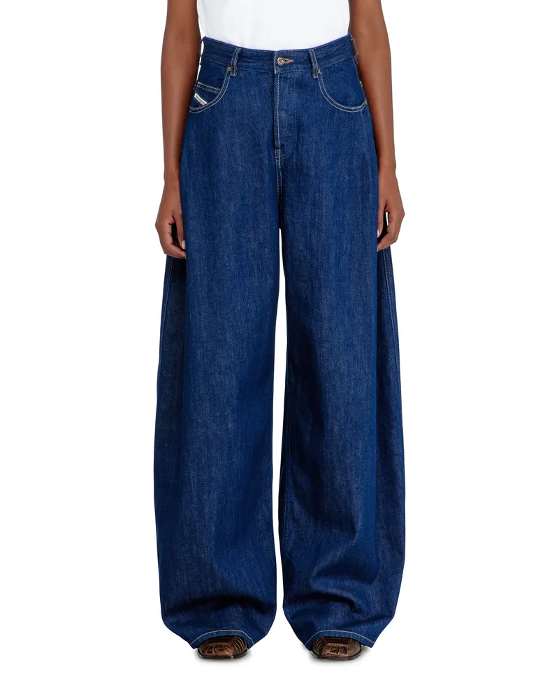 Diesel Relaxed Jeans High Waist 1987 D-Khelz, Dunkelblau, Knopfverschluss Blau
