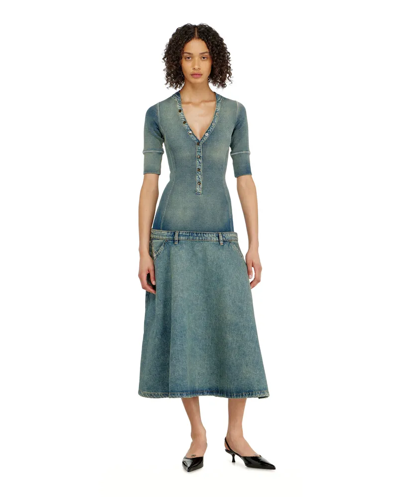 Diesel Midikleid mit tiefer Taille aus Strick und Denim - Kleider - Damen - Blau Blau