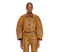 Verkürzte Kokonjacke aus Crackle-Leder - Lederjacken - Damen - Braun