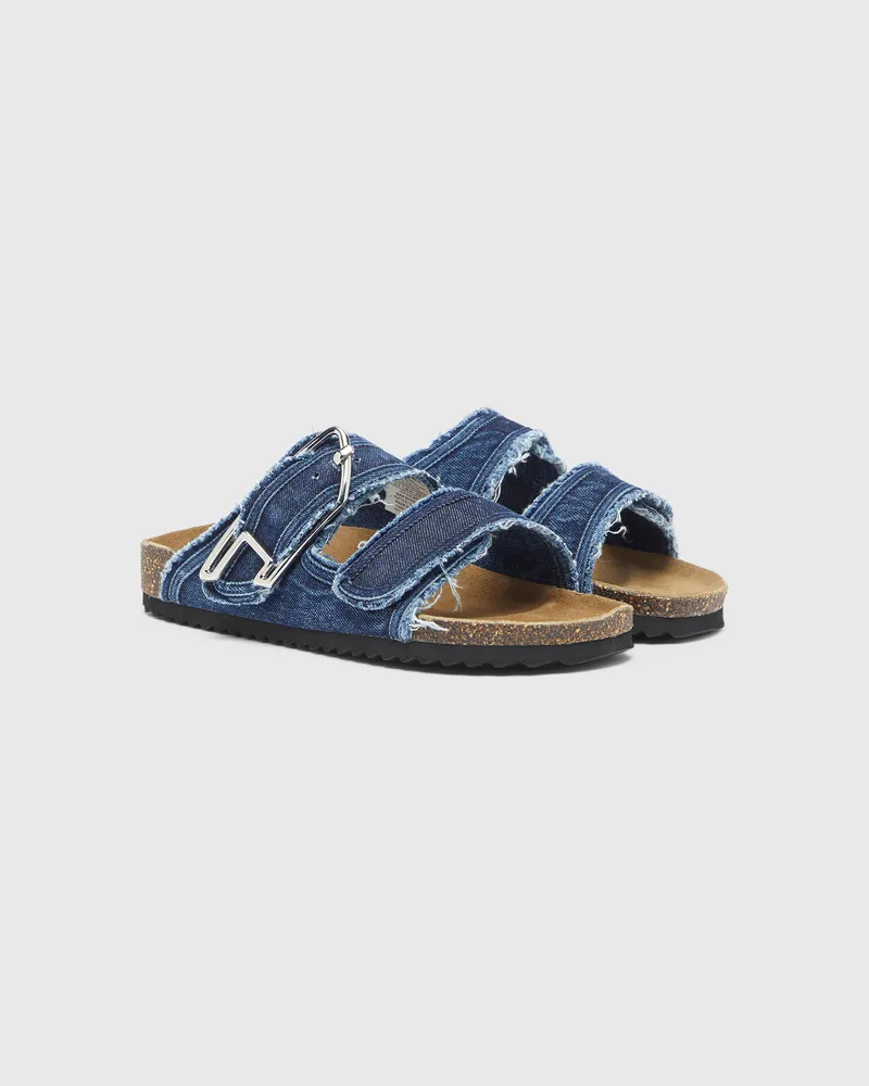 Diesel D-Woodstock - Sandale mit ausgefransten denim-riemen - Sandalen - Damen - Blau Blau