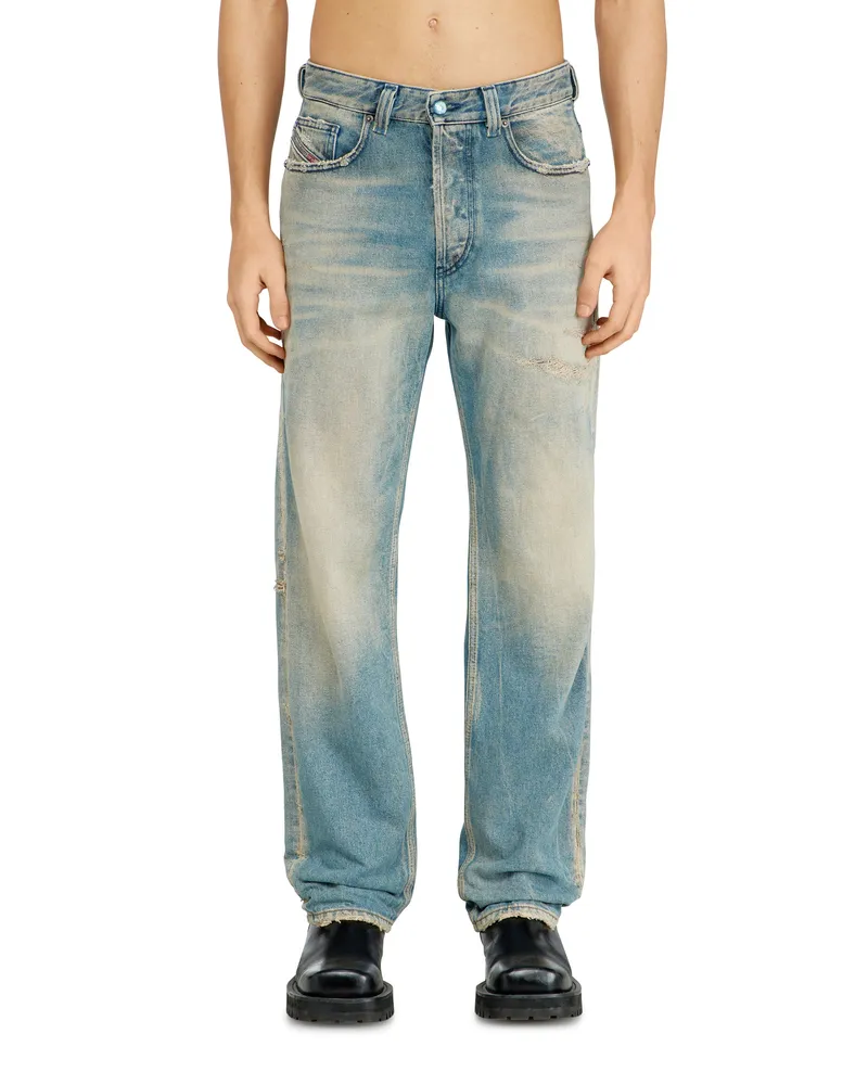Diesel Regular Jeans Regular Waist 2024 D-Macs, Hellblau, Knopfverschluss Blau