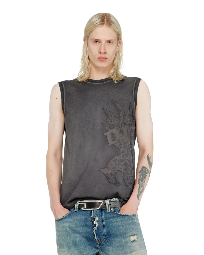 Diesel Ärmelloses Jersey-Top mit geprägten Grafiken - T-Shirts - Herren - Grau Grau