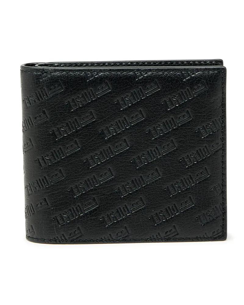 Diesel Leder-Bifold-Geldbörse mit all-over geprägtem Logo - Kleine Portemonnaies - Herren - Schwarz Schwarz
