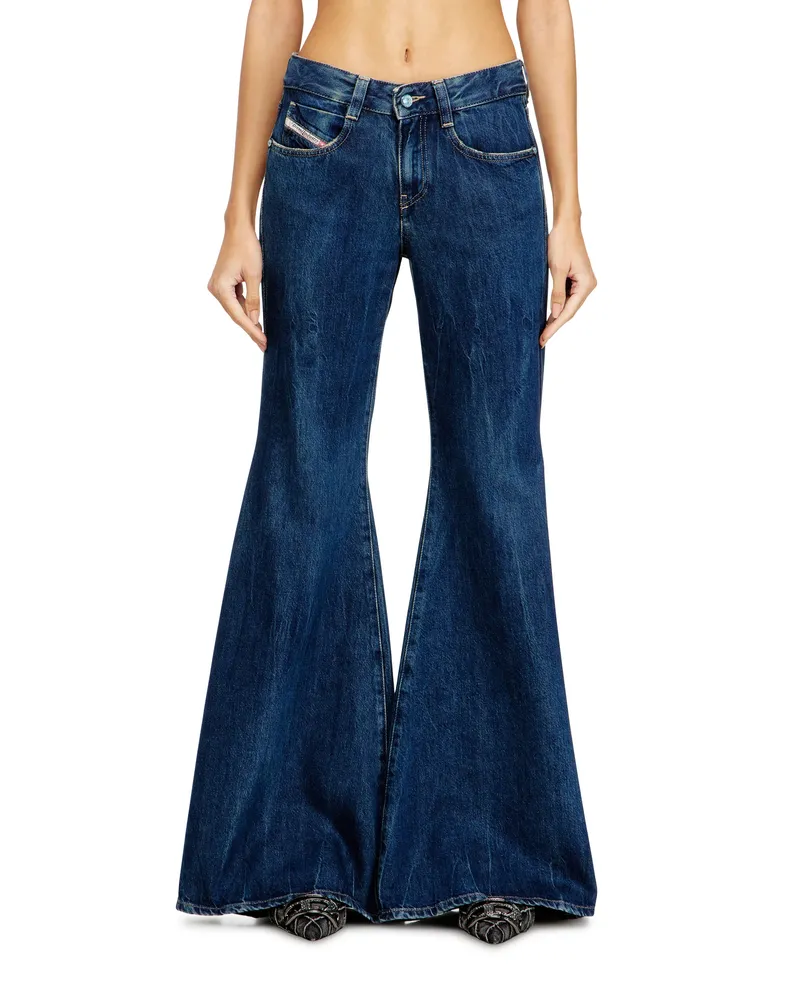 Diesel Flare Jeans Low Waist 1970 D-Bleess, Mittelblau, Reißverschluss Blau