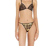Stretch-Tüll-String mit Metallic-Spitzen-Effekt - Strings - Damen - Schwarz