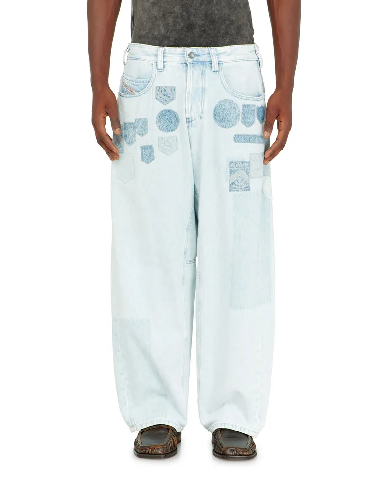 Diesel Relaxed Jeans Regular Waist 1997 D-Enim-M, Hellblau, Knopfverschluss Blau