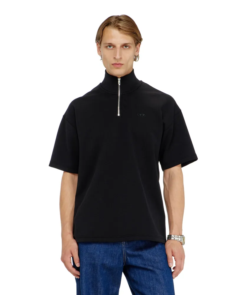 Diesel Kurzärmliges Sweatshirt mit halbem zip aus leichtem Scuba - Sweatshirts - Herren - Schwarz Schwarz