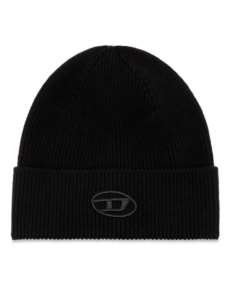 Diesel Gerippte Beanie-Mütze mit D-Stickerei - Mützen - Unisex - Schwarz Schwarz