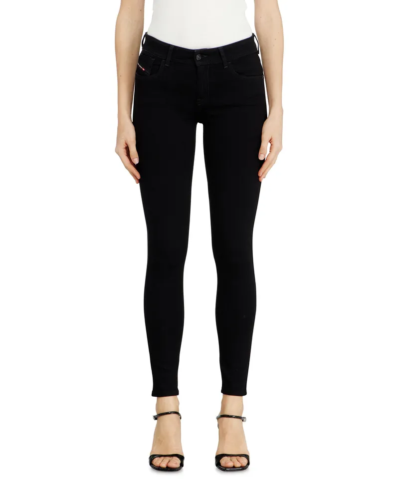 Diesel Skinny Jeans Regular Waist 2017 Slandy, Schwarz/Dunkelgrau, Reißverschluss Schwarz