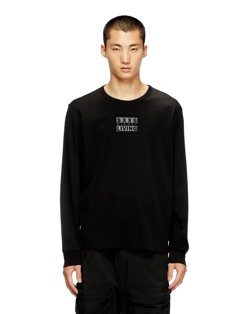 Diesel Langärmliges Baumwoll-T-Shirt - T-Shirts - Herren - Schwarz Schwarz
